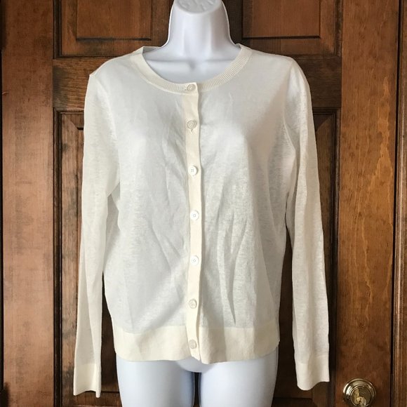 LOFT Lightweight White Button Close Cardigan Sweater Petite Medium - Picture 1 of 12